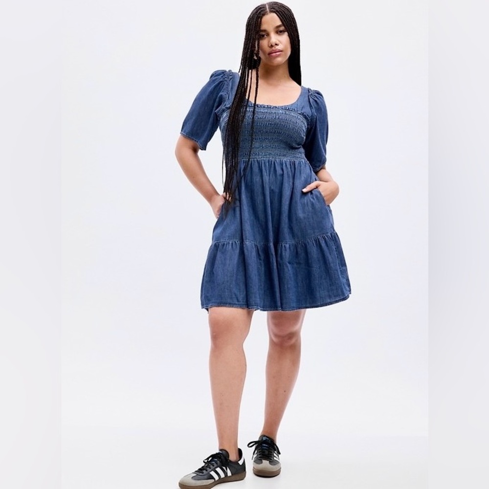 NWT Gap Denim Puff Sleeve Smocked Mini Dress | SM